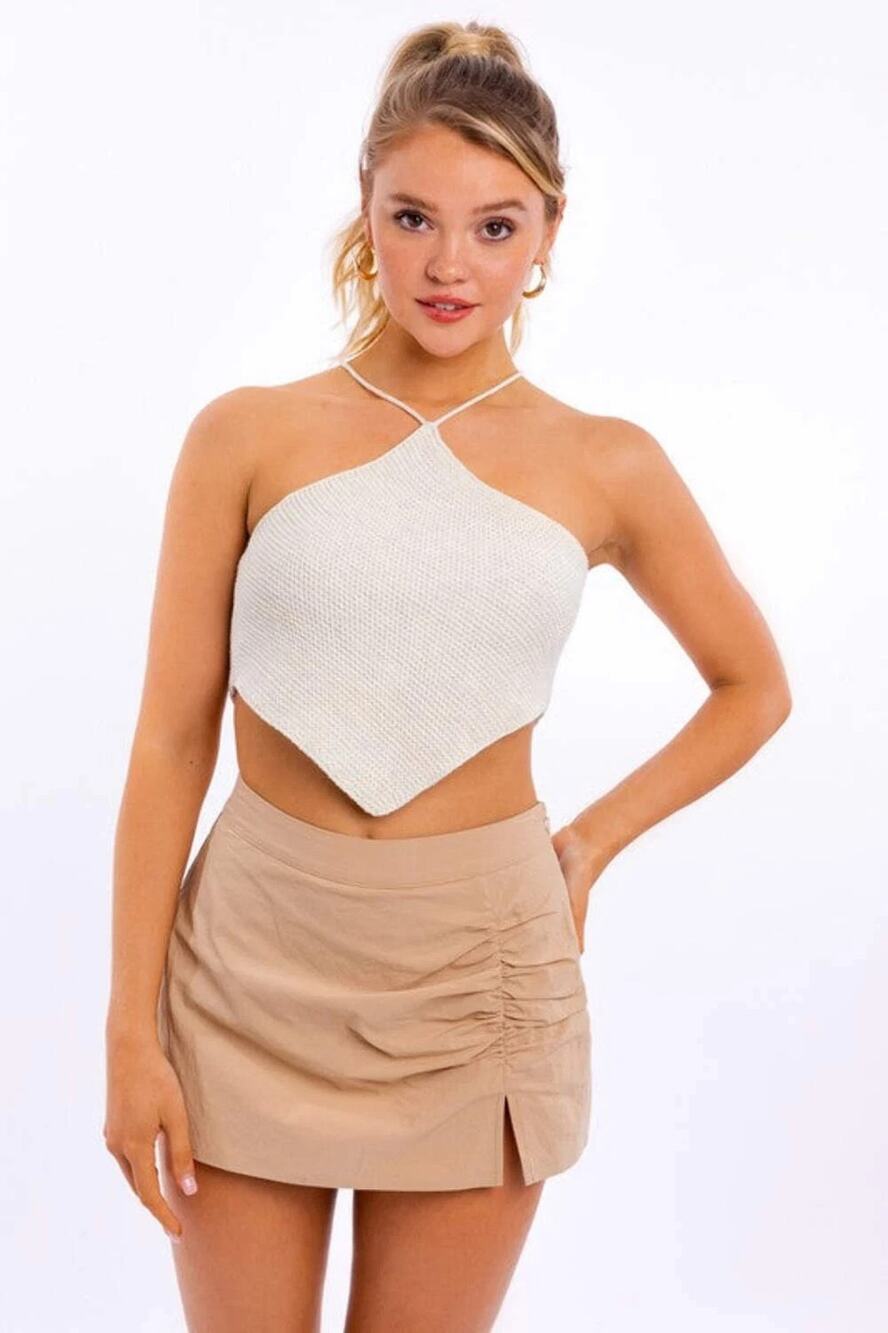LE LIS Women Halter Neck Sleeveless Crochet Knit Top Zarnesh Large NWT